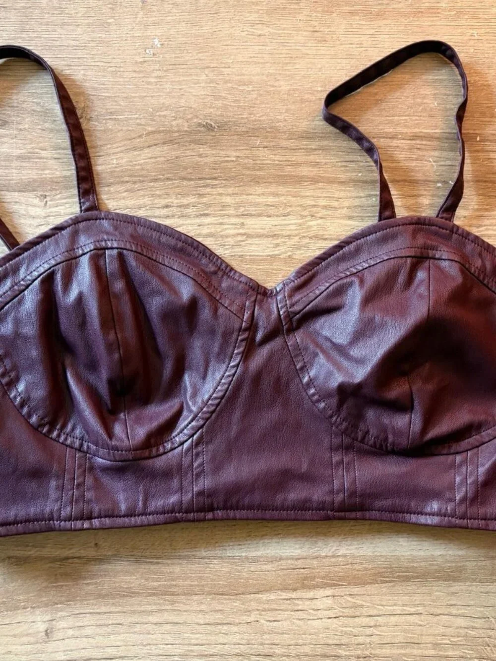 Burgundy pleather bralette top